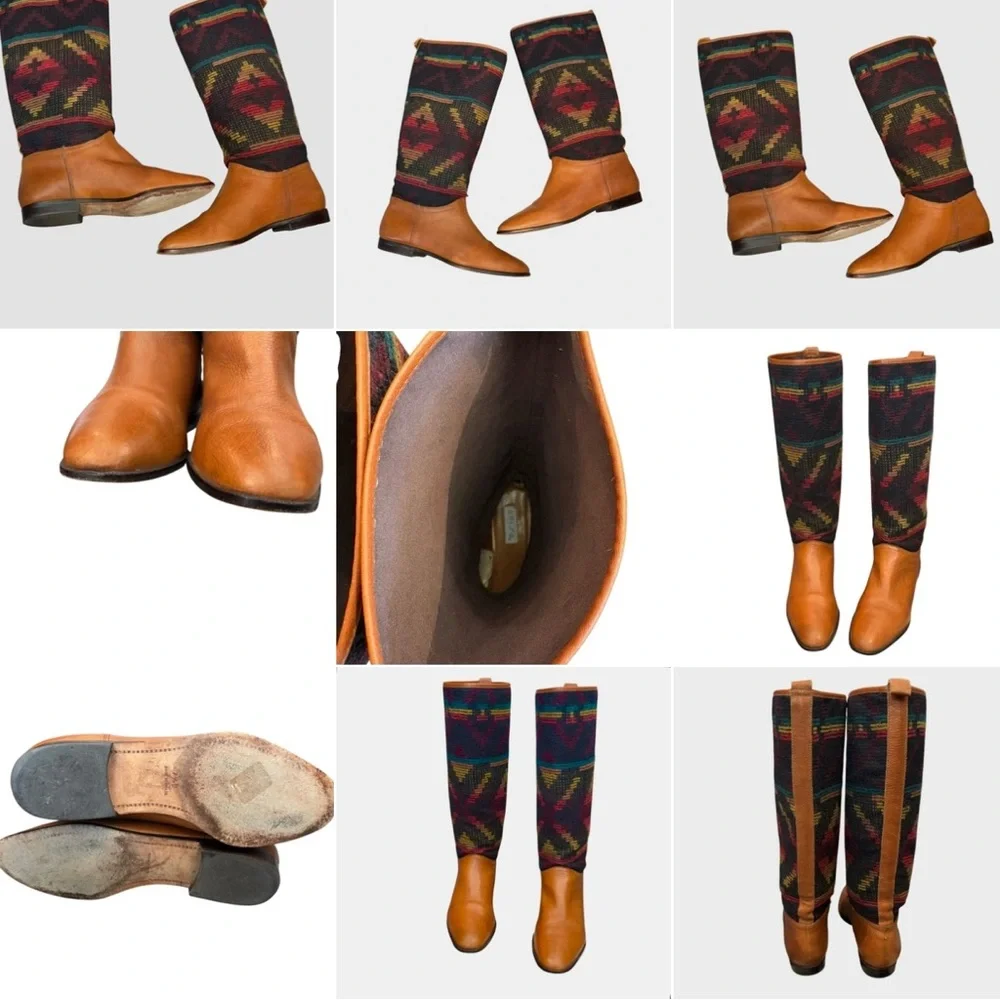 Vintage Unisa Aztec Western Boho Multicolor Knee-High Leather Boots